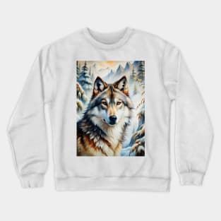 Funny White Wolf Hunting Ground, Winter Mountain Icy Moon, Snowy Forest, Galaxy Beautiful biker gifts Crewneck Sweatshirt